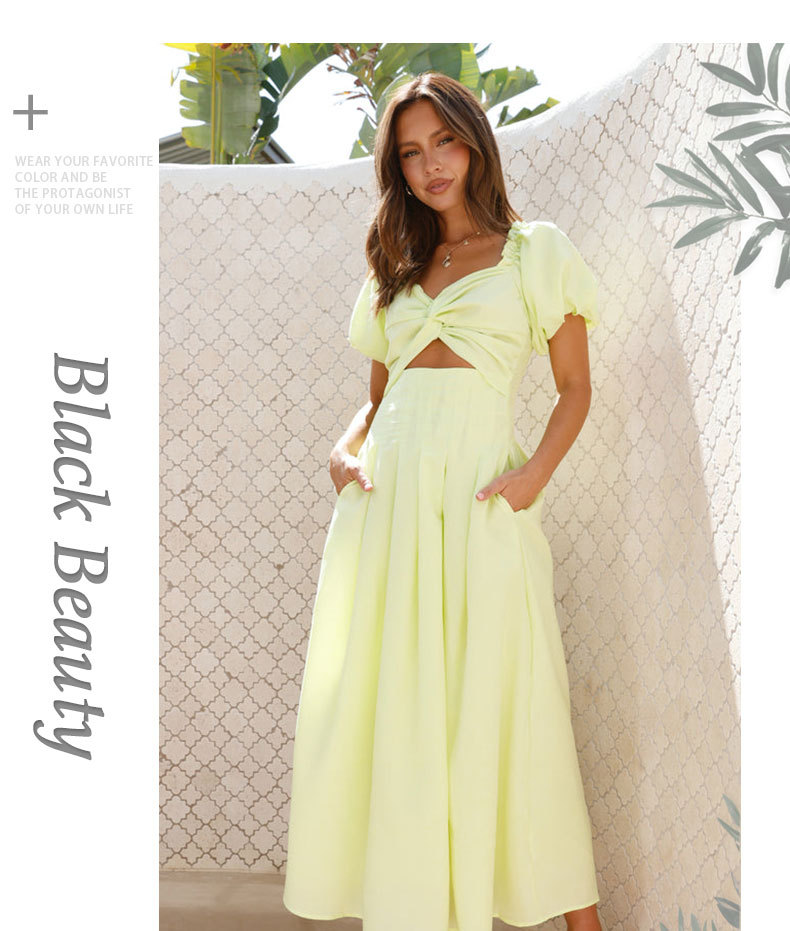 329g Weight Maxi Long Dress Dress Length Type Wholesale Women's Sexy Hollow Out Solid Color Holiday Daily Square Neck Short Sleeve Swing Dress