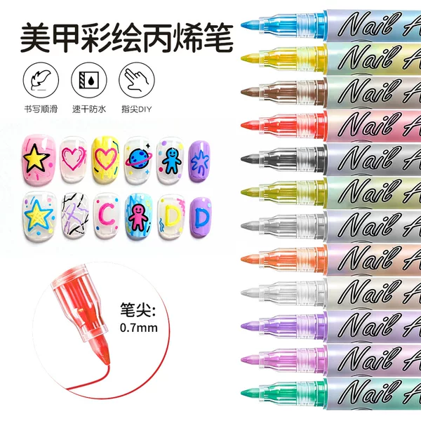 Cross-Border Hot Selling Nail Art Graffiti Painting Pen DIY Nail Art Pen Waterproof Quick-Drying Painting Pen Colorful Hook Line Nail Art Pen