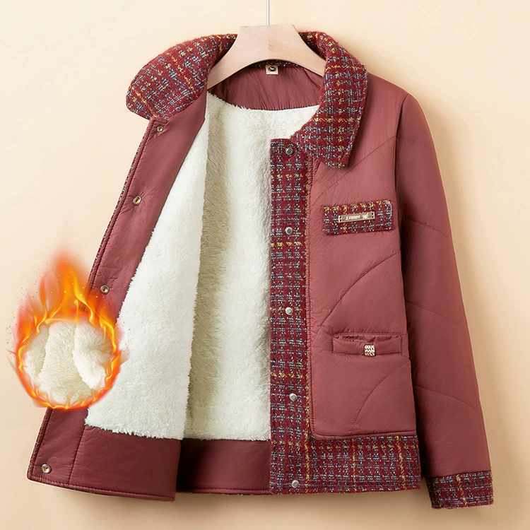 Мама зимняя мода пуховая хлопчатобумажная одежда плюшевая толстая новая хлопковая куртка для женщин среднего возраста зимняя короткая хлопковая куртка