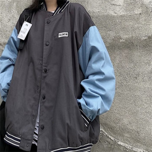 Baseball Jacket for Women 2025 Spring and Autumn Loose Jacket Couple Harajuku Style Trendy Color-Block Short Bomber Jacket