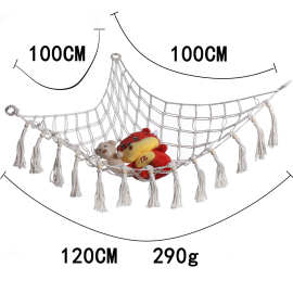 儿童三角墙玩具网兜毛绒玩具棉绳手工编织花边吊床悬挂收纳吊床