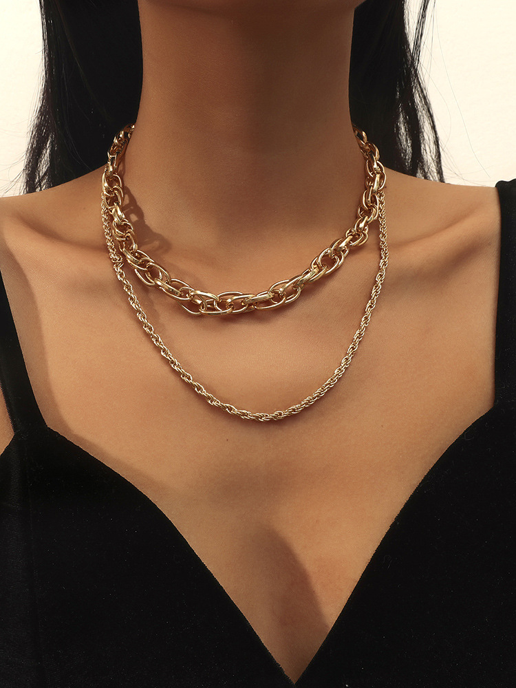 Fashion Double Layer Alloy Thick Chain Necklace display picture 3