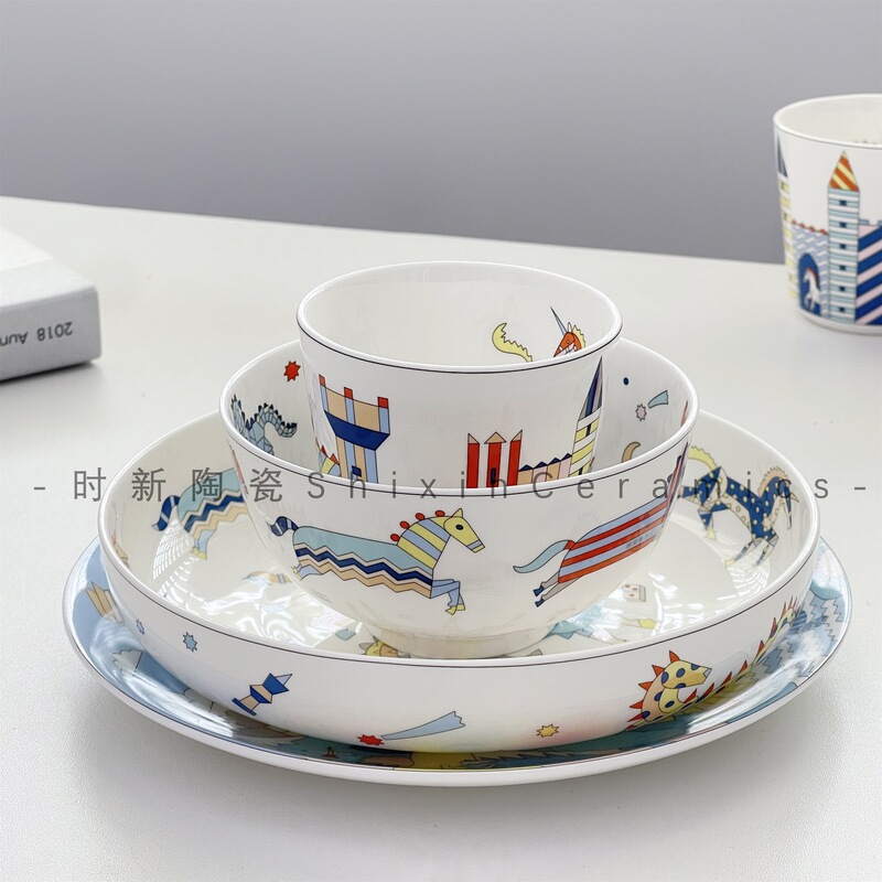 CHildHood Ritual Series H Family Kidsren's Fun Ceramic Tableware Set Bone CHina Plate Bowl Spoon DisH Gift First CHoice