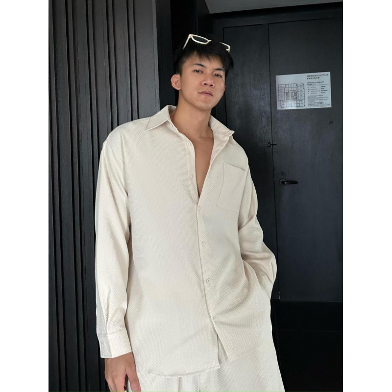 Oversize Men's Wide Loose Casual Long-sleeved Shirt Shorts Fashion suit