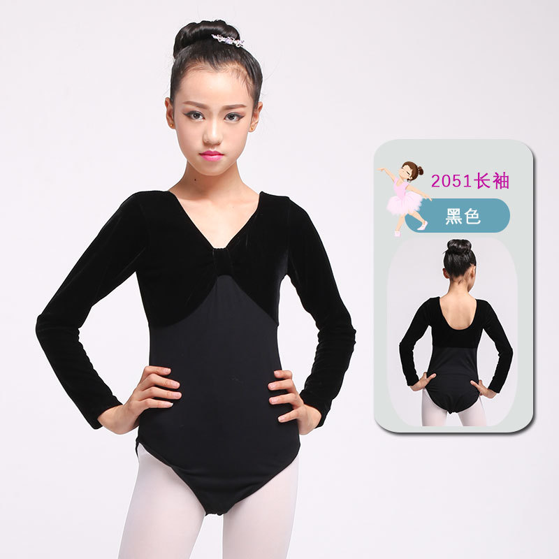 En stock de manga larga de primavera y otoño ropa de ballet ropa de práctica de una sola pieza para niños ropa de baile para niñas de terciopelo dorado ropa de clasificación de gimnasia