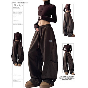 American Retro Maillard Brown Scimitar Pants Women 2025 Spring Design Cargo Pants Wide-Leg Casual Pants