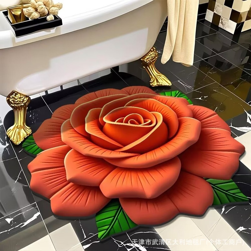 3D視覚花卉異形珪藻泥マット洗面台装飾マットトイレ吸水マット浴室マット|undefined