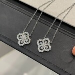 法国设计师四叶草loop项链女马眼钻满钻吊坠锁骨链精工高级感轻奢