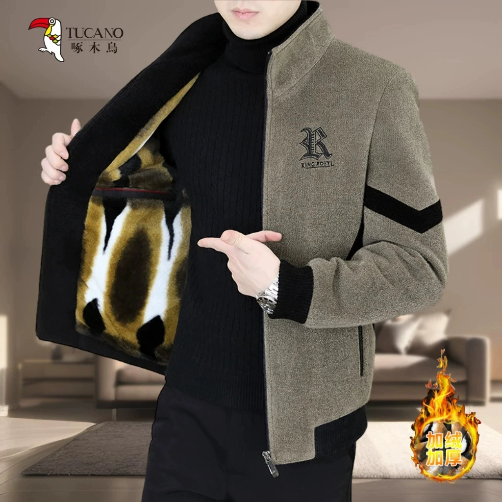 TUCANO/Дятел зимний мужской утолщение плюс бархат модный воротник теплая шерсть повседневная мужская куртка-5521