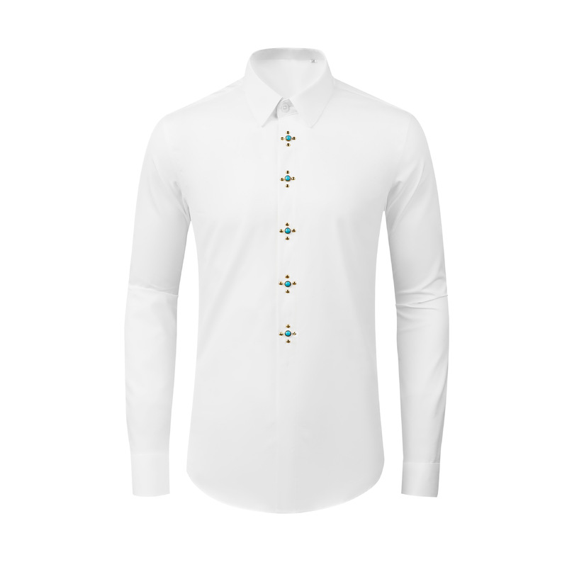 Trendy Fashion Men's Shirt Placket Turquoise Liuding Decoration Men's Slim Fit Shirt Men's Factory Hair