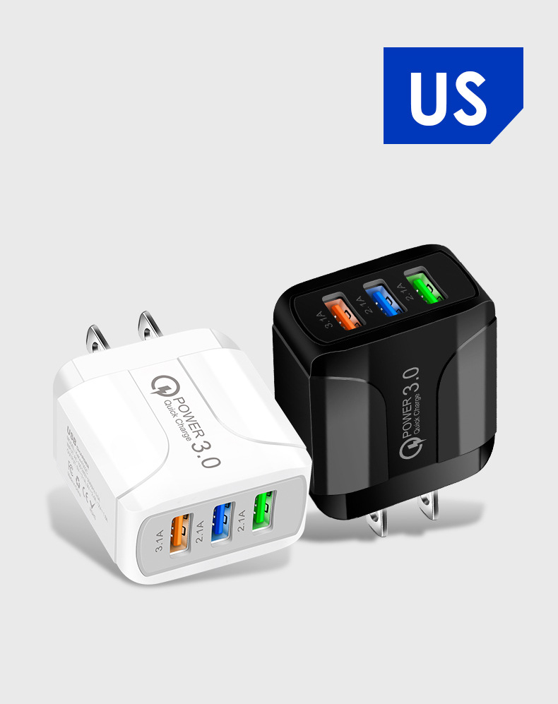 Cargador de teléfono móvil 2,4 A, carga rápida, carga directa, adaptador de corriente de múltiples puertos USB_voghion.com