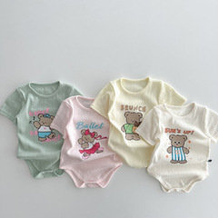 Korean Summer Cartoon Print Bodysuit for Baby Boys and Girls, Cute Casual One-Piece Outwear Triangle Crawling Suit