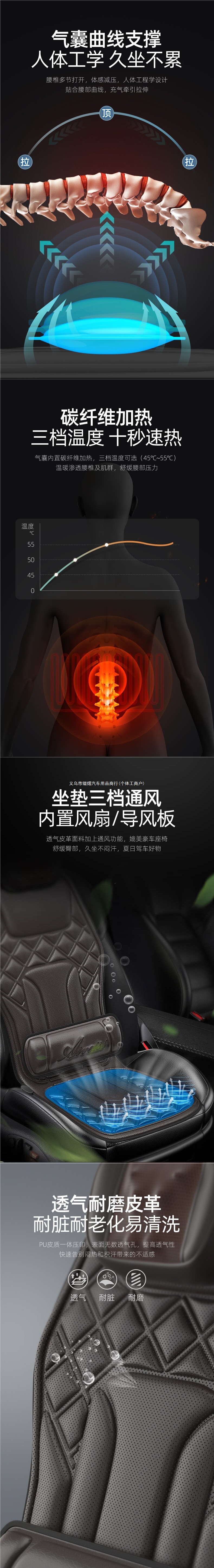 Dual-use massage cushion for car and home, cervical spine kneading massage, heated electric waist support, car seat ventilation backrest massage accessory