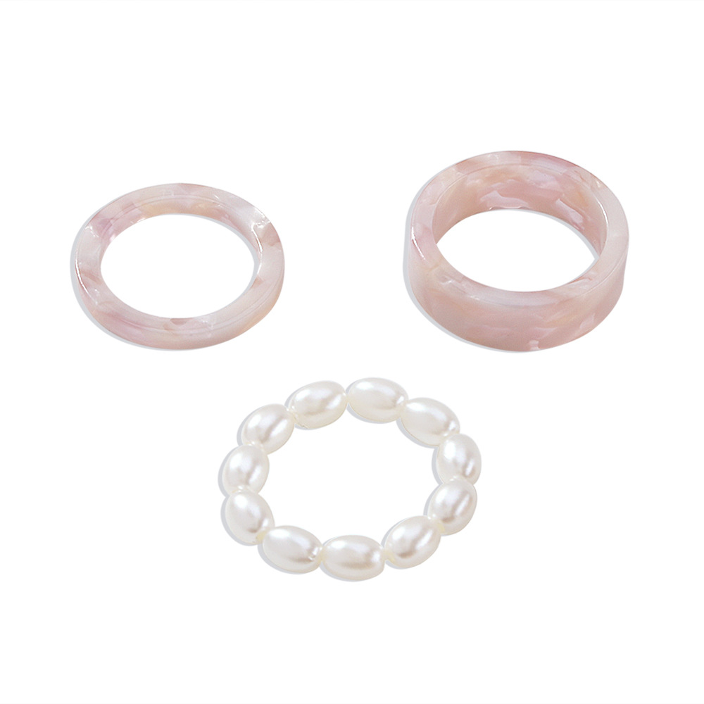 European And American Cross-border New Retro Imitation Pearl Jewelry Simple Creative Resin Ring Set display picture 5