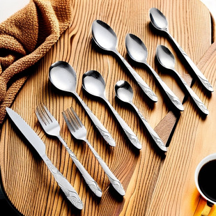 Thick Crane Knife, Fork and Spoon Household Western Dessert Coffee Spoon Hotel Western Food Knife and Fork Stainless Steel Tableware Set