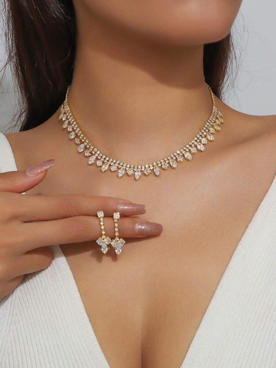 Set di gioielli da sposa in zircone collana orecchini e bracciale_voghion.com