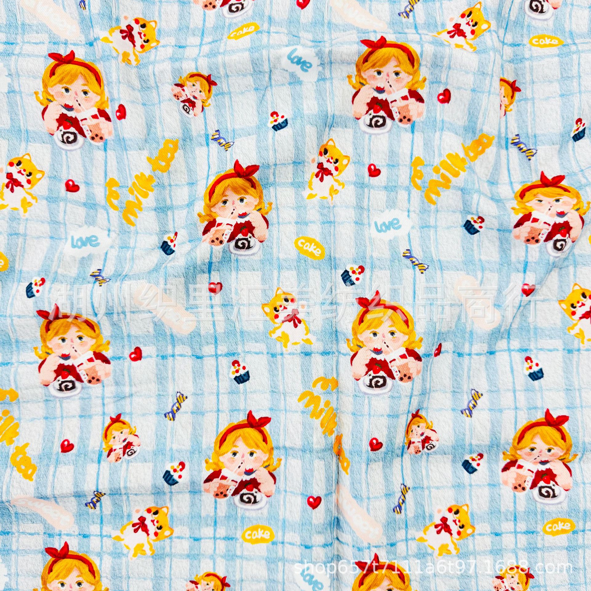 全棉双面斜纹春秋数码印花布卡通动物女装童装连衣服装手工家居服