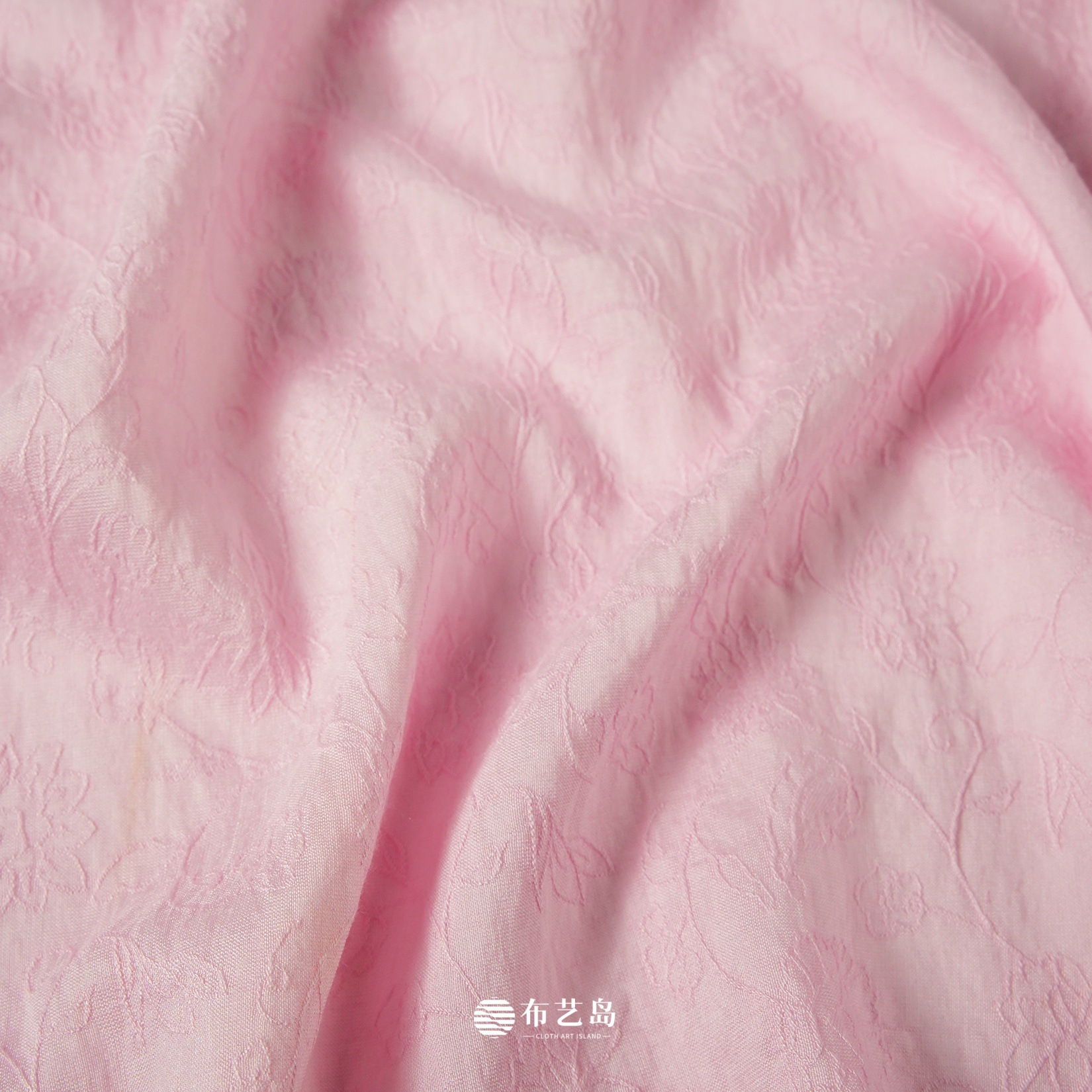 纯色粉色暗纹花朵提花天丝麻亚麻面料礼服旗袍汉服布料现代提花