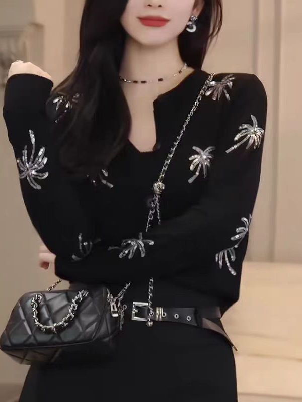 Áo cardigan len dệt kim thêu họa tiết thời trang đa năng — màu đen