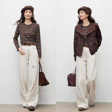 UNMUN条纹长袖T恤女2025秋季新款老钱风简约圆领修身显瘦高级感上