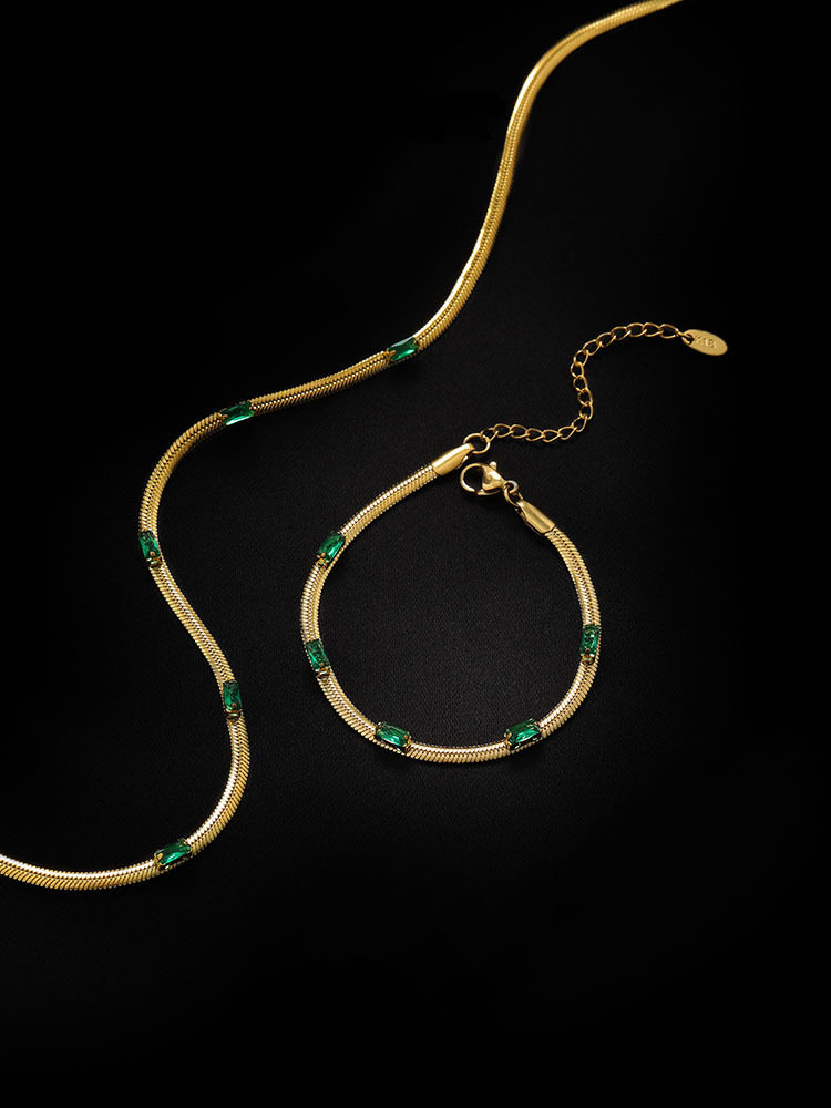 Fashion Square Titanium Steel Inlay Zircon Bracelets Necklace 1 Piece