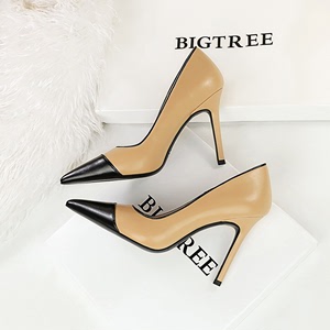 1198-3 Retro European and American Fashion Minimalist Colored Pointed High Heels Women's Shoes Slim Heels Shallow M