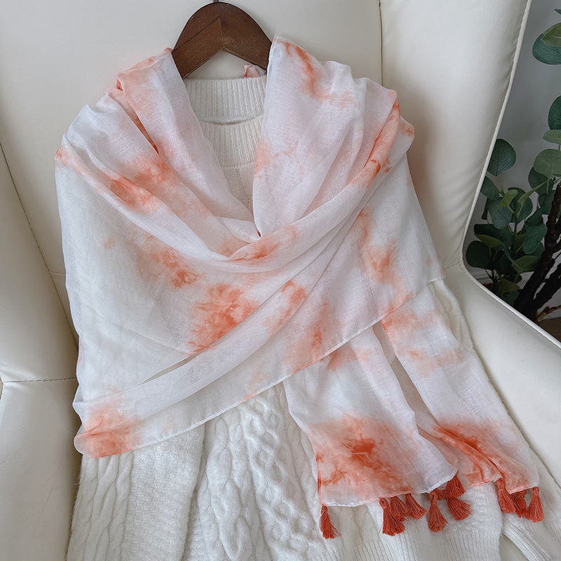 Travel Vacation Photo Beach Towel Temperament All-match Beautiful Tie-dyed Wind Scarf Women's Summer Light Sunscreen Shawl Scarf