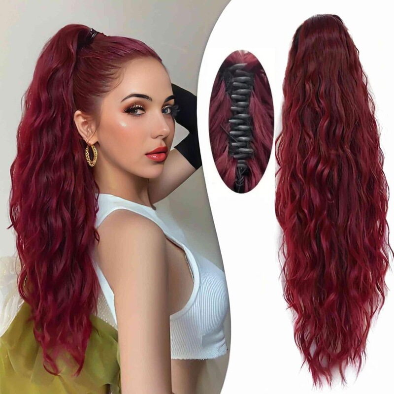 Foreign Trade Clip Ponytail Wig for Women with Long Curly Hair 99J Fluffy Water Ripple Wool Curly High Ponytail Manufacturer Wholesale