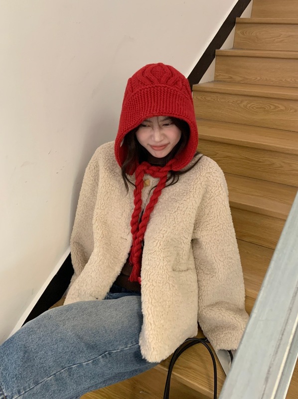 温柔紫~雷锋帽女秋冬季保暖显脸小绑带毛绒帽加厚防寒护耳帽子潮|undefined