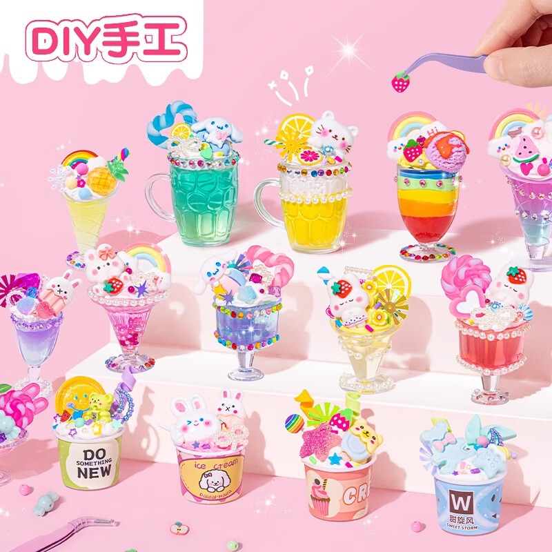 Children's Handmade DIY Cream Gel Toys Shake Tone with Girls Handmade Material Pack Ice Cream Cup Dessert Cup