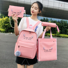 2005 春夏の新しい女性のバックパックファッショントレンド 4 ピースキャンバス猫耳バックパック学生スクールバッグ