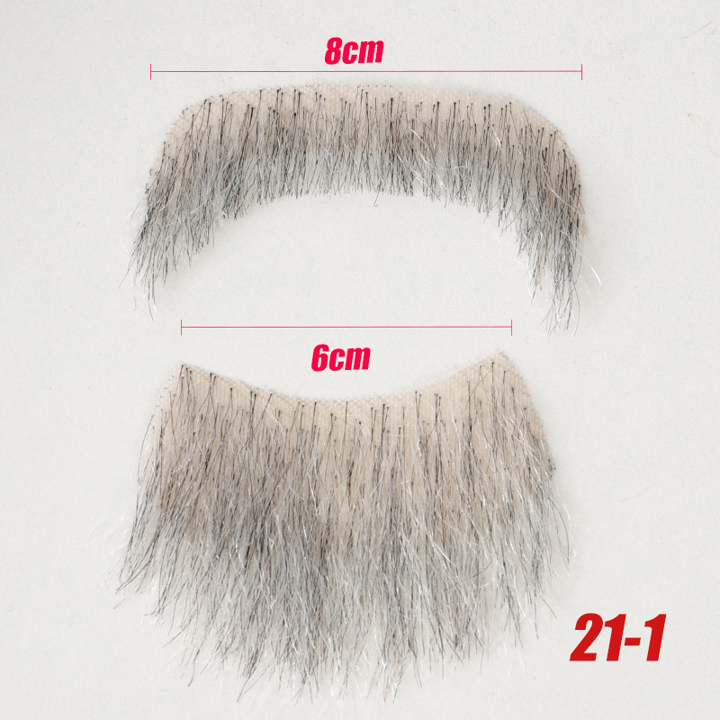 Barba falsa transfronteriza, barba falsa tejida a mano completa, cabello real sin costuras para hombres, cejas falsas, cuernos falsos, accesorios de cine y televisión