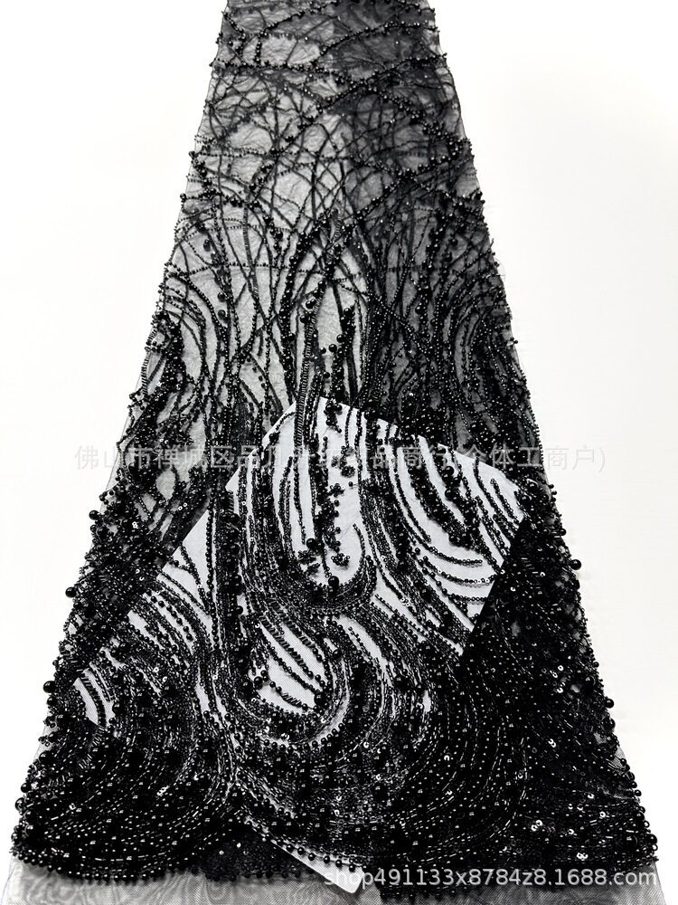 Curva de vórtice de flujo pesado clavos tela de malla tamaño perla sequinilla banquete anfitrión tela de vestido