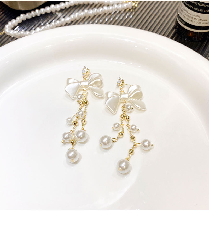 Sweet Bow Knot Copper Tassel Drop Earrings 1 Pair