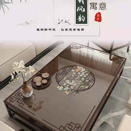新中式PVC镂空印花半透明软玻璃茶几垫防水防油免洗餐桌电视柜垫