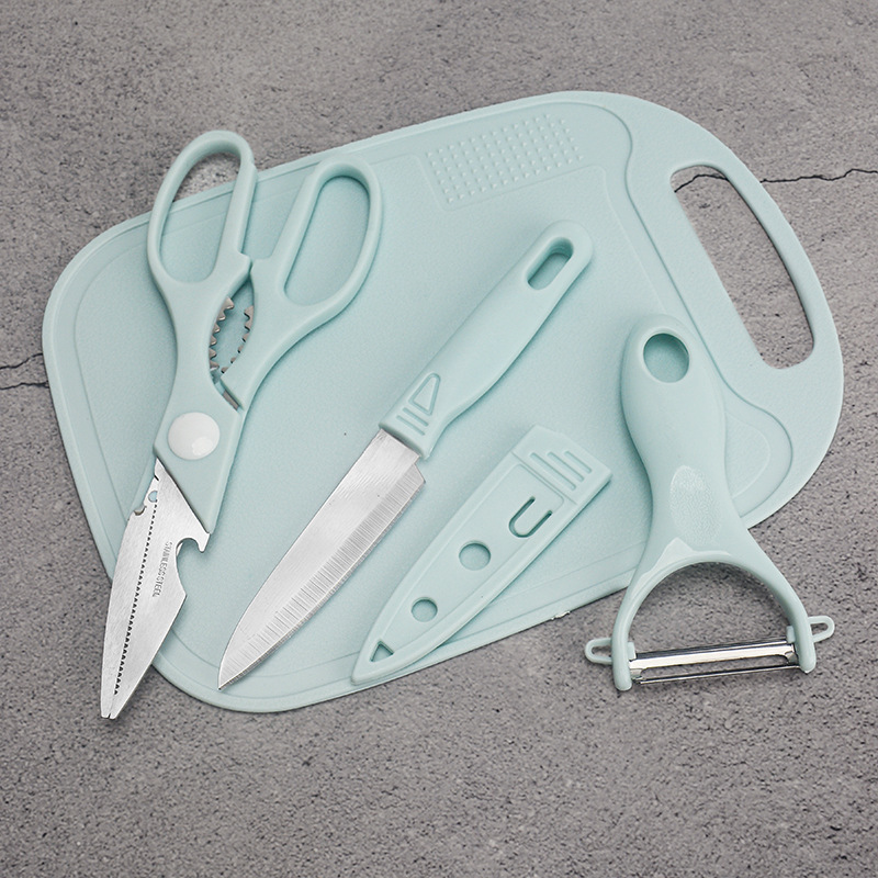 Cuchillo de frutas suplementarios para bebés de cuatro piezas Cuchillo de acero inoxidable Cuchillo de cepillado de melón Juego de tabla de cortar para verduras pp al por mayor