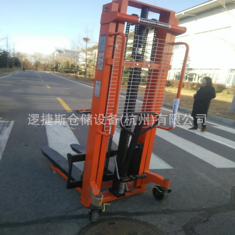 手动液压堆高车步行式1吨升高3m叉车堆高车装卸车升高升降堆垛车