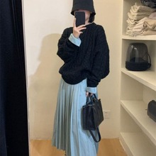 轻奢名媛2025秋冬慵懒风时尚洋气多巴胺休闲打底减龄百褶连衣裙