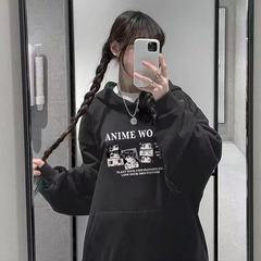 中长款潮流印花连帽卫衣春秋款韩版慵懒风设计感外穿上衣ins