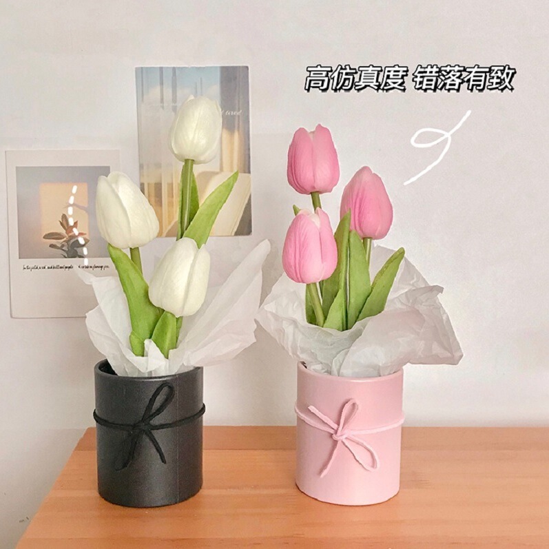 Tulip Bouquet Small Flower Barrel Car Ornaments Living Room Decoration Accompanying Gift for Girlfriends Birthday Gift Photo Props