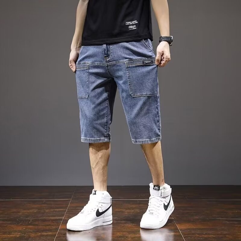 Pantalones cortos de mezclilla con herramientas para hombres, pantalones cortos de nicho deconstruido de verano