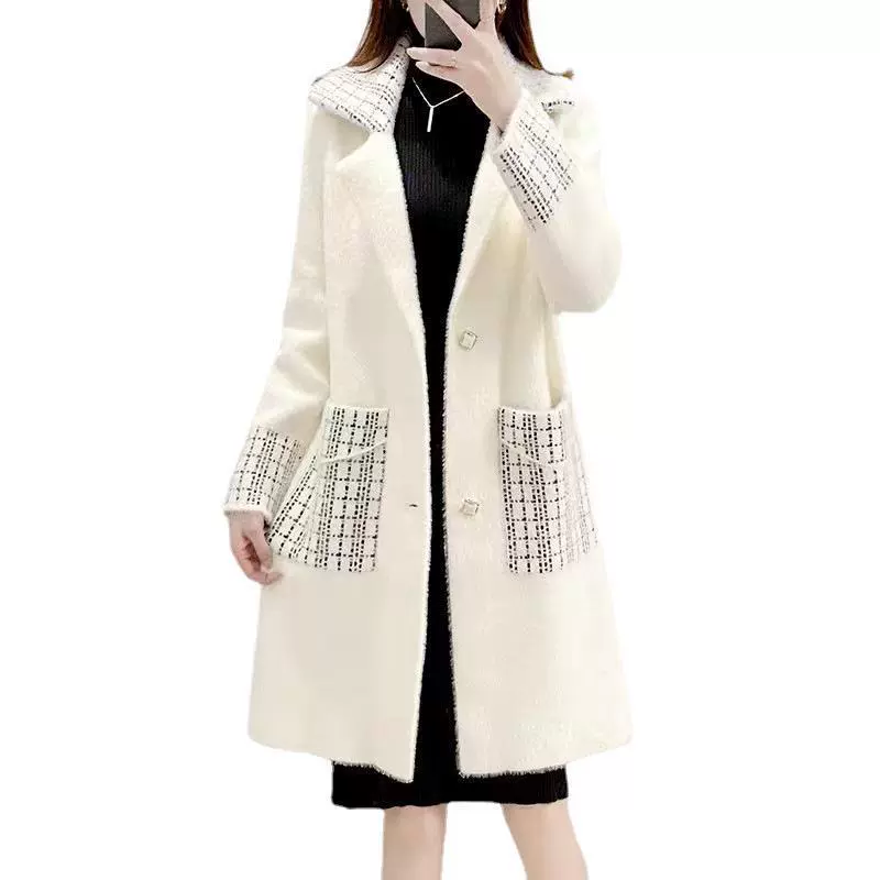 Длинный осенний кардиган: oversize бархатная вязка, середина длины, толстая искусственная меховая подкладка, модный