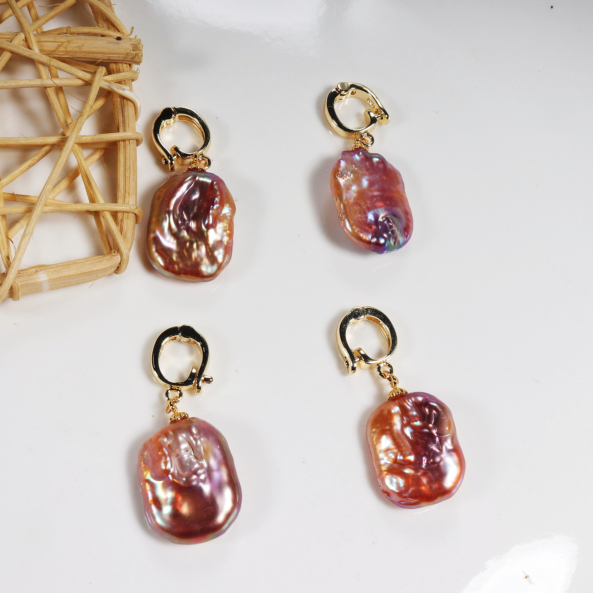 Pearl Inlay Material Drop Earrings, Necklace Classification Fashion Irregular Pearl Plating Inlay Pearl Drop Earrings Necklace 1 Pair