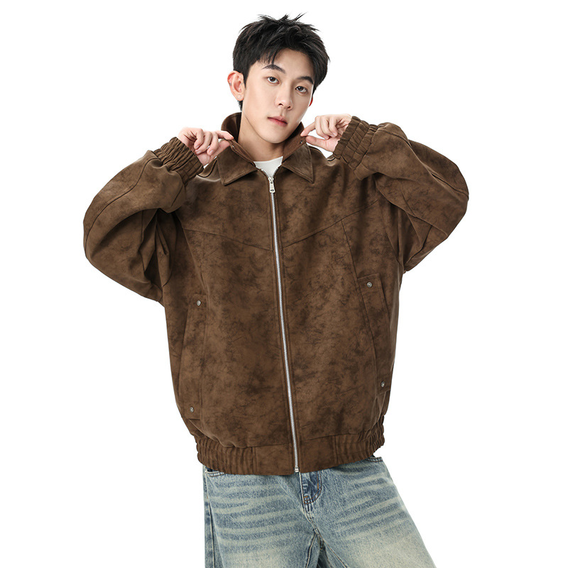American-Style Pu Leather Motorcycle Jacket for Men, Trendy Brand New Autumn Street Design Stylish Lapel Top