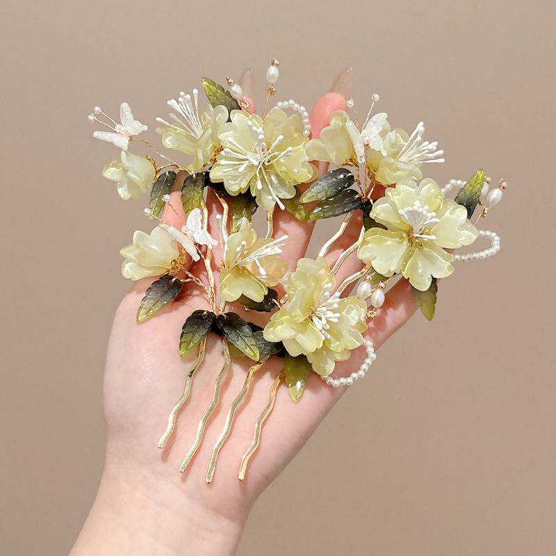 Nueva horquilla de pelo de disco de flores chinas para mujer 2025 nuevo estilo antiguo de alta gama peine de inserción de mariposa horquilla horquilla en forma de U horquilla