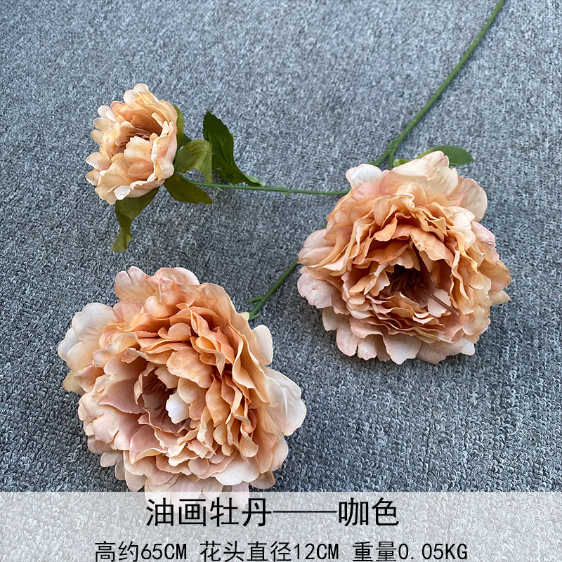 Flores artificiales de peonía de 3 cabezas, estilo Luoyang, pintura al óleo, flores falsas para decoración de bodas, salones, hogares y hoteles.