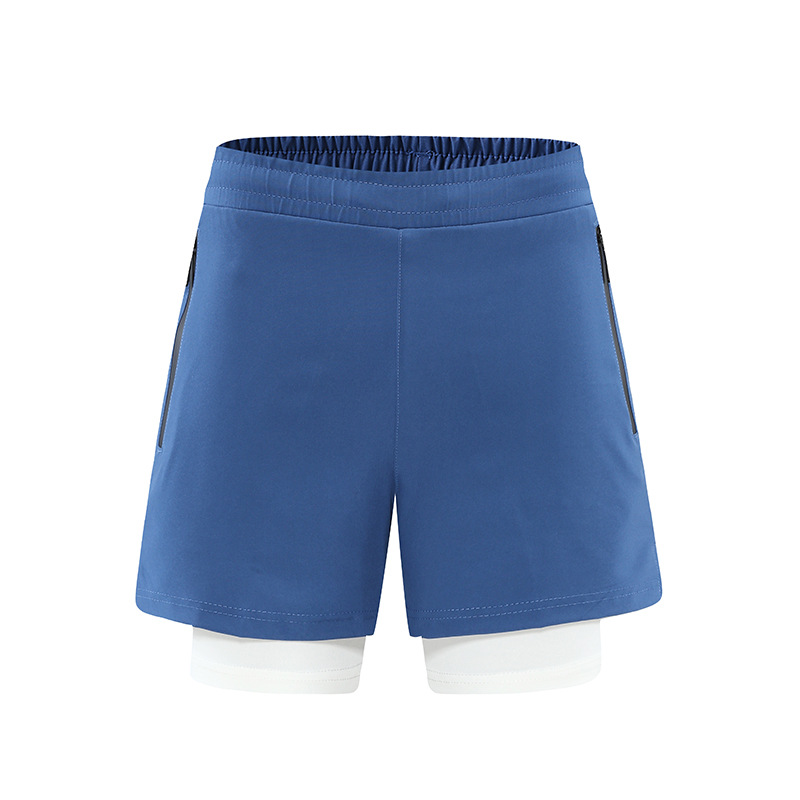 Los hombres de verano corriendo pantalones de tres puntos falsos de dos piezas de deportes casuales pantalones cortos de entrenamiento de fitness de doble capa transpirables de secado rápido en stock
