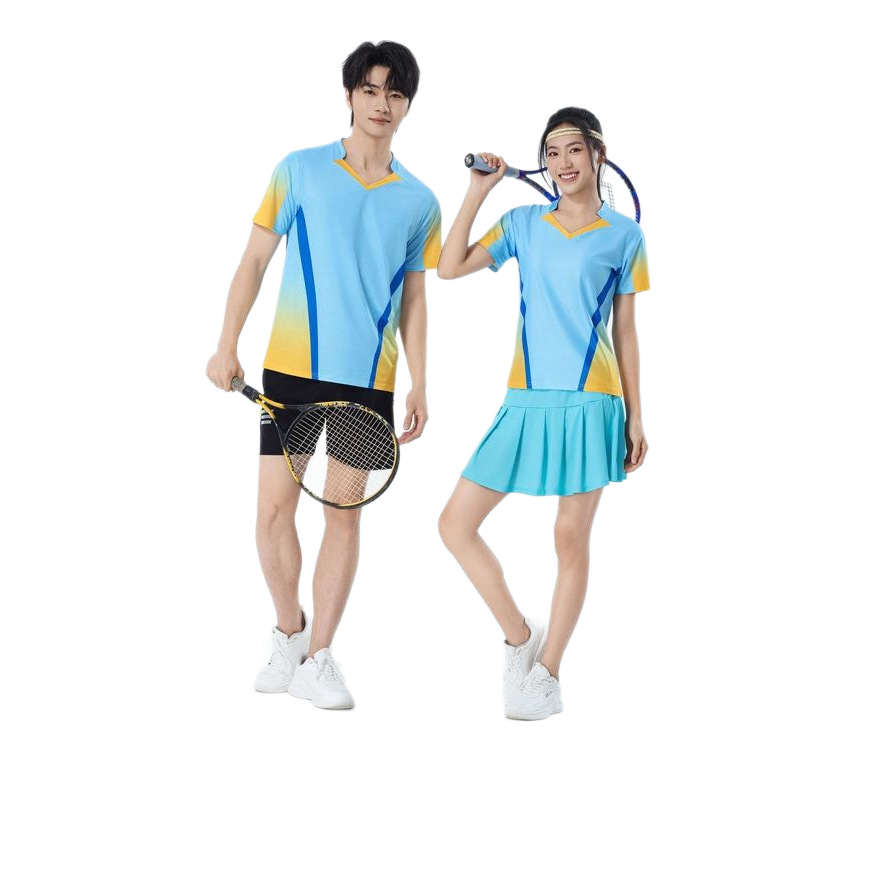 Nuevo set de bádminton transpirable de secado rápido hombre y mujer V-collar chaqueta deportiva para niños adultos con impresión personalizada image 5