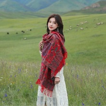 披肩民族风云南旅游穿搭夏天波西米亚仿羊绒围巾文艺腰果披风批发
