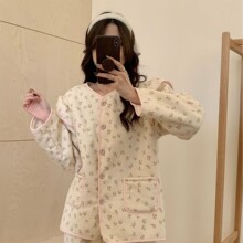韩版新款冬季睡衣女甜美可爱风碎花加厚羊羔绒家居服套装春秋外穿